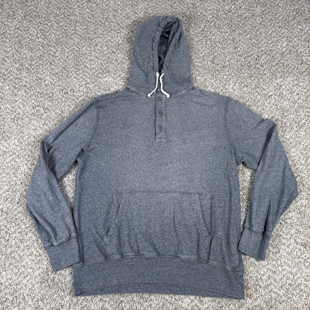 J Crew Hoodie Mens Large Gray Terry Henley Cotton Heathered Coastal